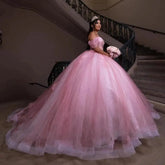 Beading Crystal  Pink Ball Gown Quinceanera Dresses Off Shoulder  Mychicdress